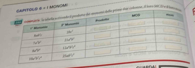 6 。 1 MONOMI
colonne, il loro MCD e i o