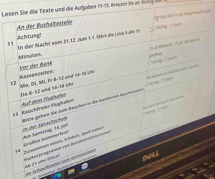 Le die Aufgaben 11-15. Kreuzen Sie an: Richtig oder ra 
icht. 
1 
* Gemüse 
Im Sch