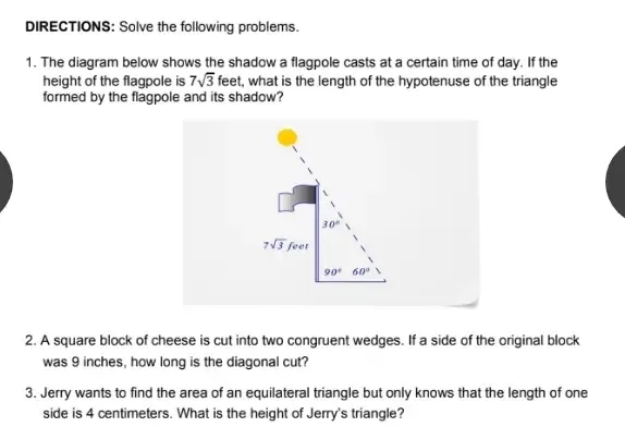 Solved: DIRECTIONS: Solve the following problems. 1. The diagram below ...