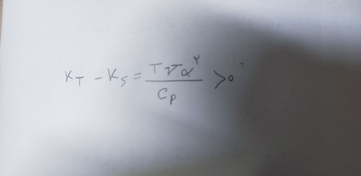 k_T-k_S=frac T_Psigma^(Y_alpha)C_p>0