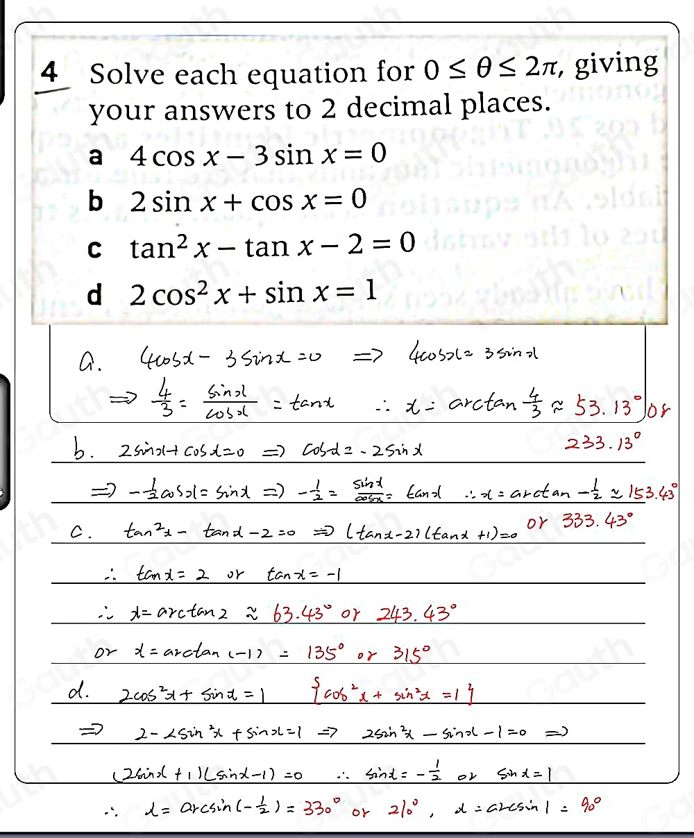 Solved: Solve each equation for 0≤ θ ≤ 2π , giving your answers to 2 ...