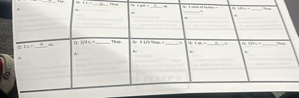 tsp. Q: 1c.= _Tbsp.