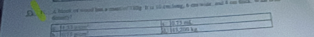 block of wood but a munt of 180g It c 50 cmlong, 6 cm wane, and 4 cm lnck