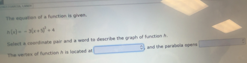 Solved: ZALEZGARCIA, LANDY The equation of a function is given. h(x)=-3 ...