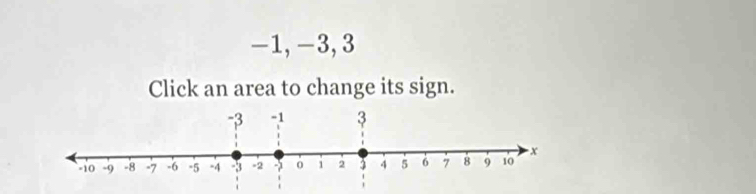 -1, -3, 3
Click an area to change its sign.