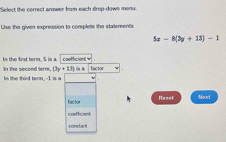 Solved: Select the correct answer from each drop-down menu. Use the ...