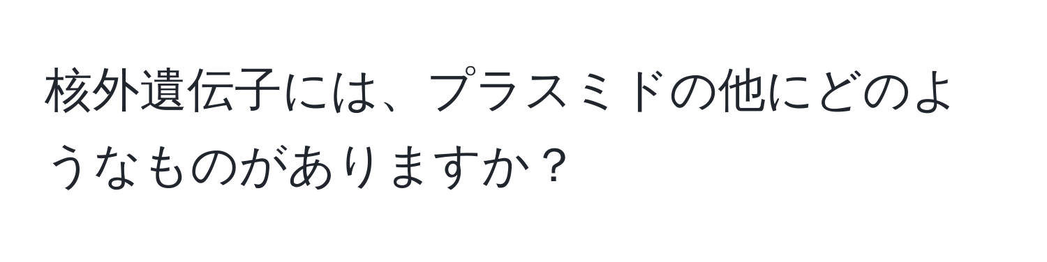 核外遺伝子には、プラスミドの他にどのようなものがありますか？