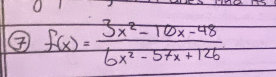 f(x)= (3x^2-10x-48)/6x^2-57x+126 