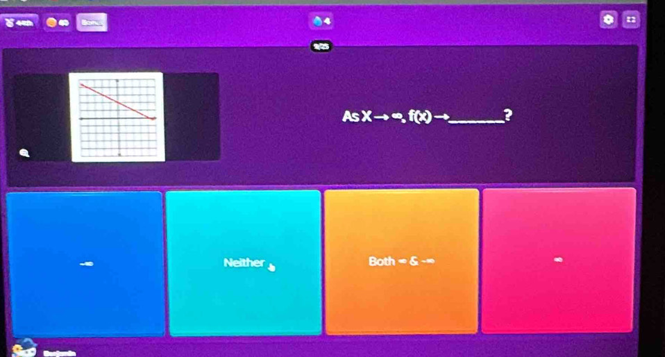 As . f(x) →_ ?
-∞
Neither Both = &-=