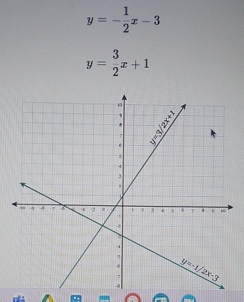 y=- 1/2 x-3
y= 3/2 x+1