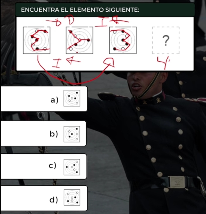 ENCUENTRA EL ELEMENTO SIGUIENTE:
?
a) 。
b)
o
c)
。
d)