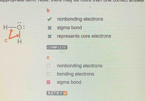 Solved: wer b nonbonding electrons sigma bond represents core electrons ...