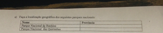 Faça a localização geográfica dos seguintes parques nacionais: