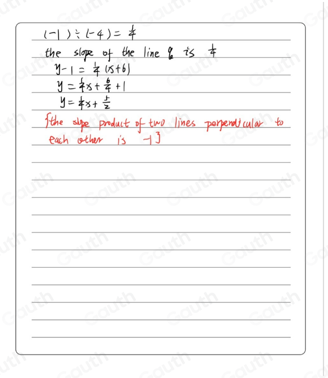 Solved: The equation of line p is y=-4x+1. Line q is perpendicular to ...