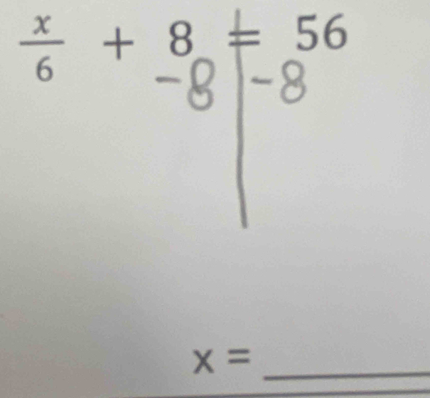 frac x+8=56
□  
r 
_ x=