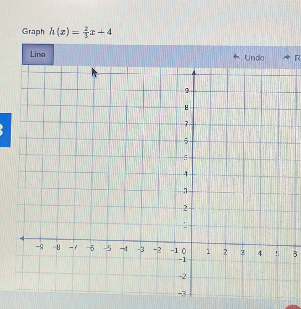 Graph h(x)= 2/3 x+4. 
Line R 
Undo 
6