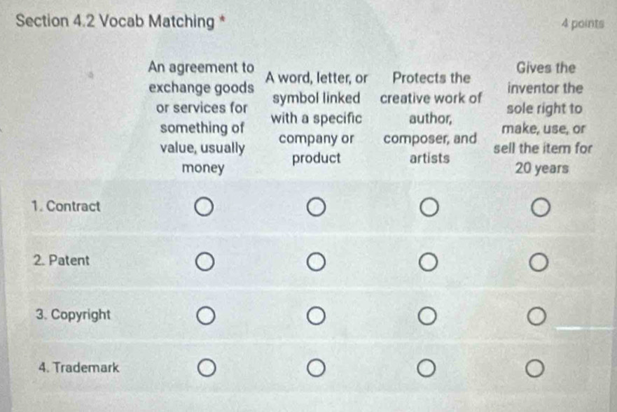 Vocab Matching * 4 points