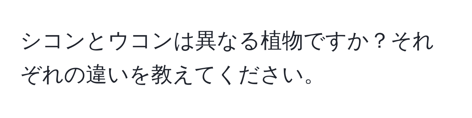 シコンとウコンは異なる植物ですか？それぞれの違いを教えてください。