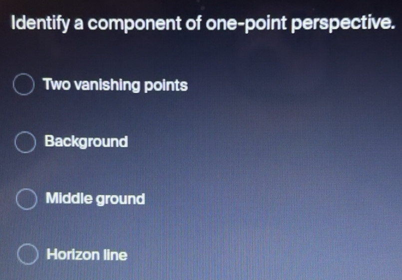 Solved: Identify a component of one-point perspective. Two vanishing ...