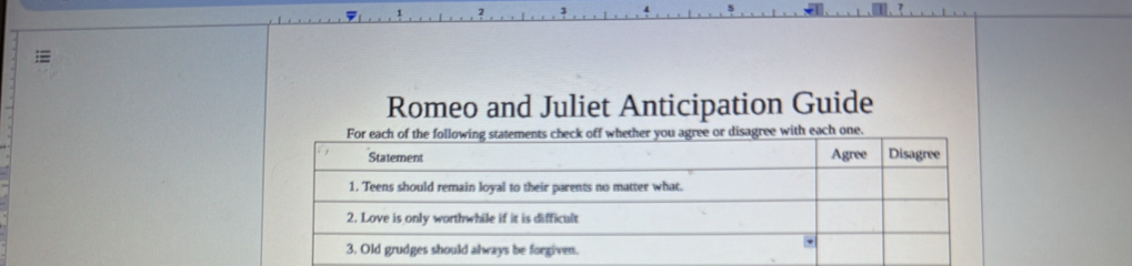 Romeo and Juliet Anticipation Guide