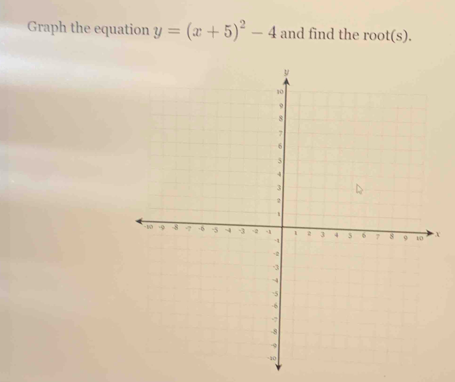 Graph the equation y=(x+5)^2-4 and find the root(s).
X