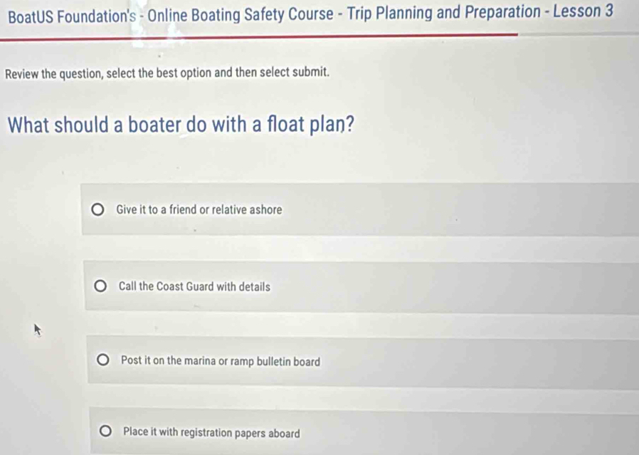 Solved: BoatUS Foundation's - Online Boating Safety Course - Trip ...