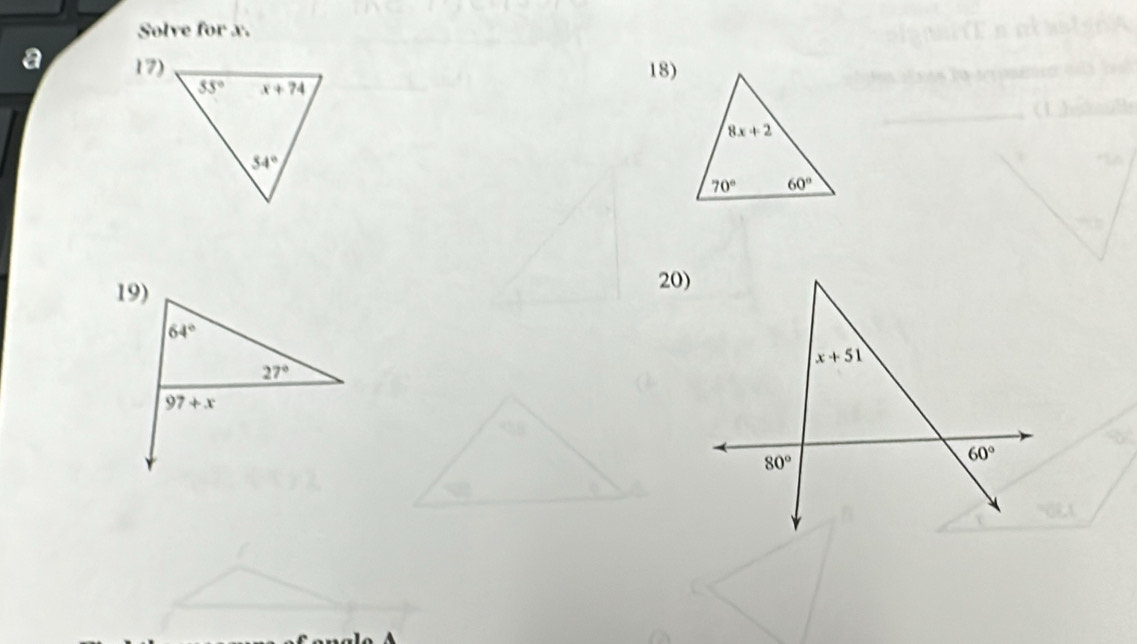 Solve for x.
a 17) 18)
20)