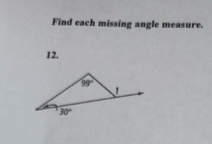 Find each missing angle measure.
12.