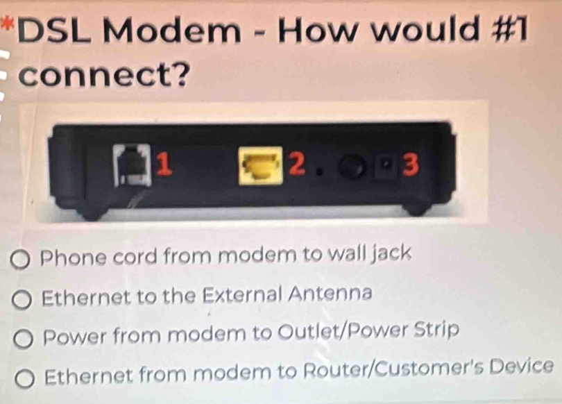 Solved: DSL Modem - How would #1 connect? 1 2 3 Phone cord from modem ...