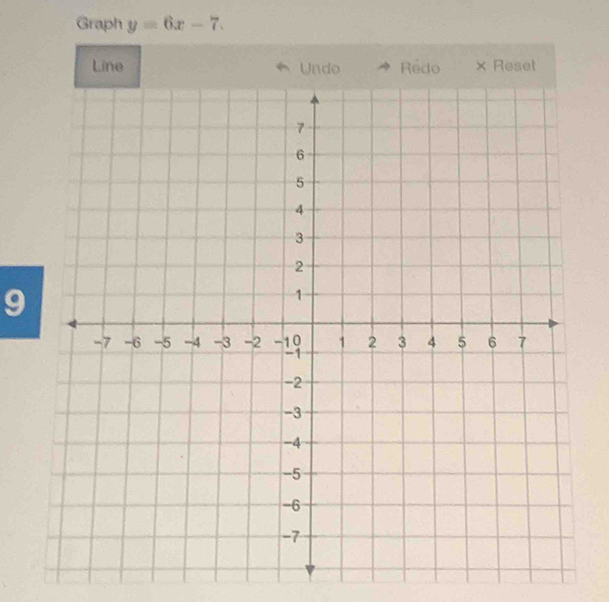 Graph y=6x-7
Line Undo Redo ×Reset 
9