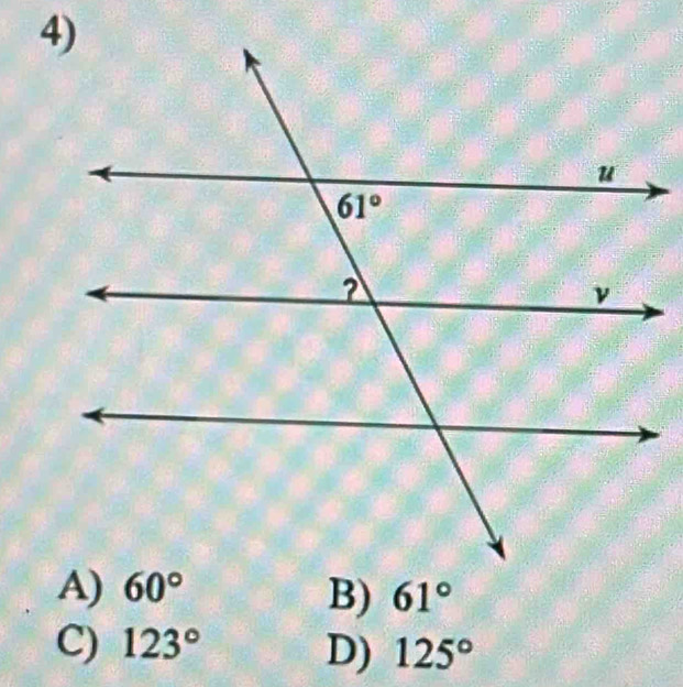 61°
C) 123° D) 125°