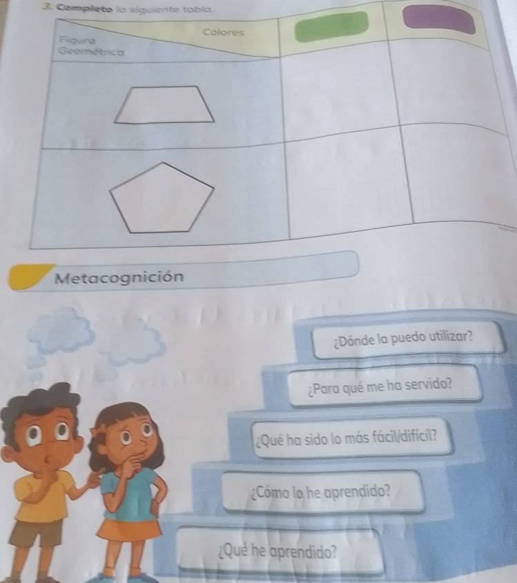 Completo la siguiente tabla. 
¿Dónde la puedo utilizar? 
¿Para qué me ha servido? 
¿Qué ha sido lo más fácil/difícíl? 
¿Cómo lo he aprendido? 
¿Que he aprendido?