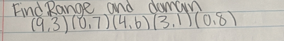 Find Range and damain
(9,3)(0,7)(4,6)(3,1)(0,8)