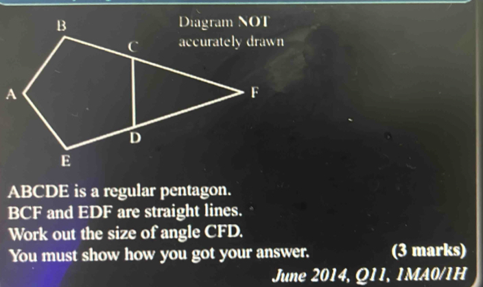 Solved: A ABCDE is a regular pentagon. BCF and EDF are straight lines ...