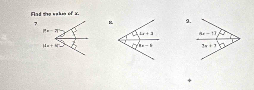 Find the value of x.
7.
8.
9.