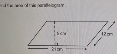 ind the area of this parallelogram.