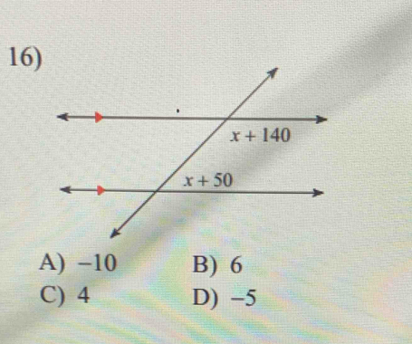 A) −10 B) 6
C) 4 D) -5