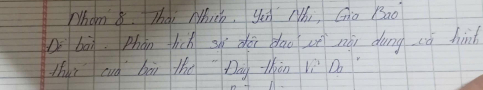 Whom 8. Thai Nhich, yeu Nhi, Gio Bao 
Dè bàn. Phàn hch shì dōi dāo vè nái dung cǒ hinh 
thic cuó bāi the Dig thàn Vì Do