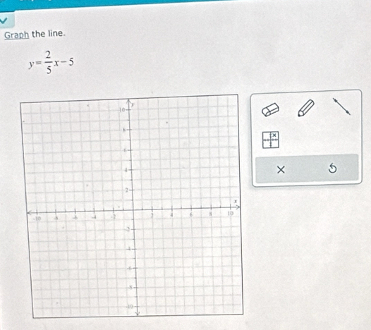 Graph the line.
y= 2/5 x-5
×