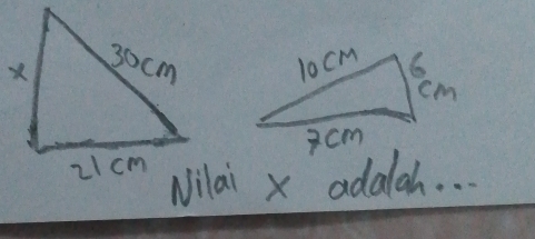 Nilai x adaah. . .