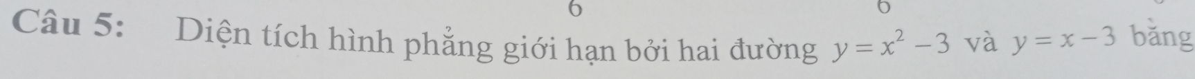 Diện tích hình phẳng giới hạn bởi hai đường y=x^2-3 và y=x-3 bǎng