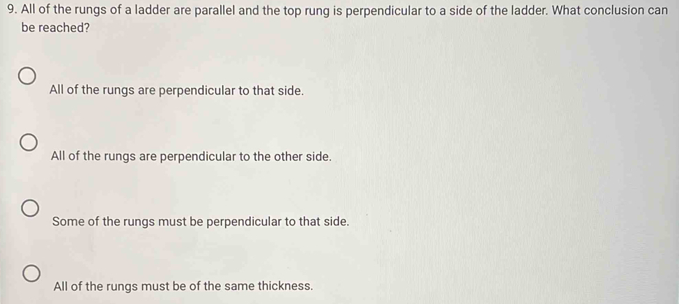 Solved: All of the rungs of a ladder are parallel and the top rung is ...
