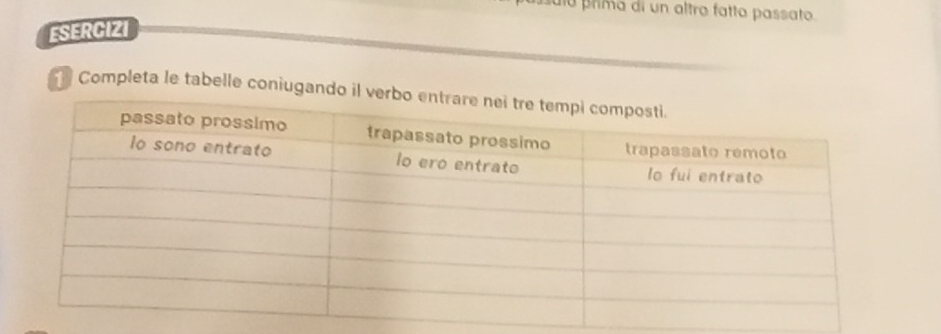 dla prima di un altro fatto passato. 
ESERCIZI 
Completa le tabelle coniugand