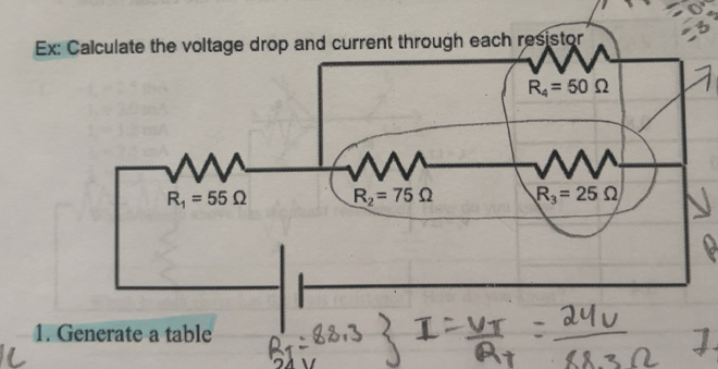 Solved: Ex: Calculate the voltage drop and current through each ...
