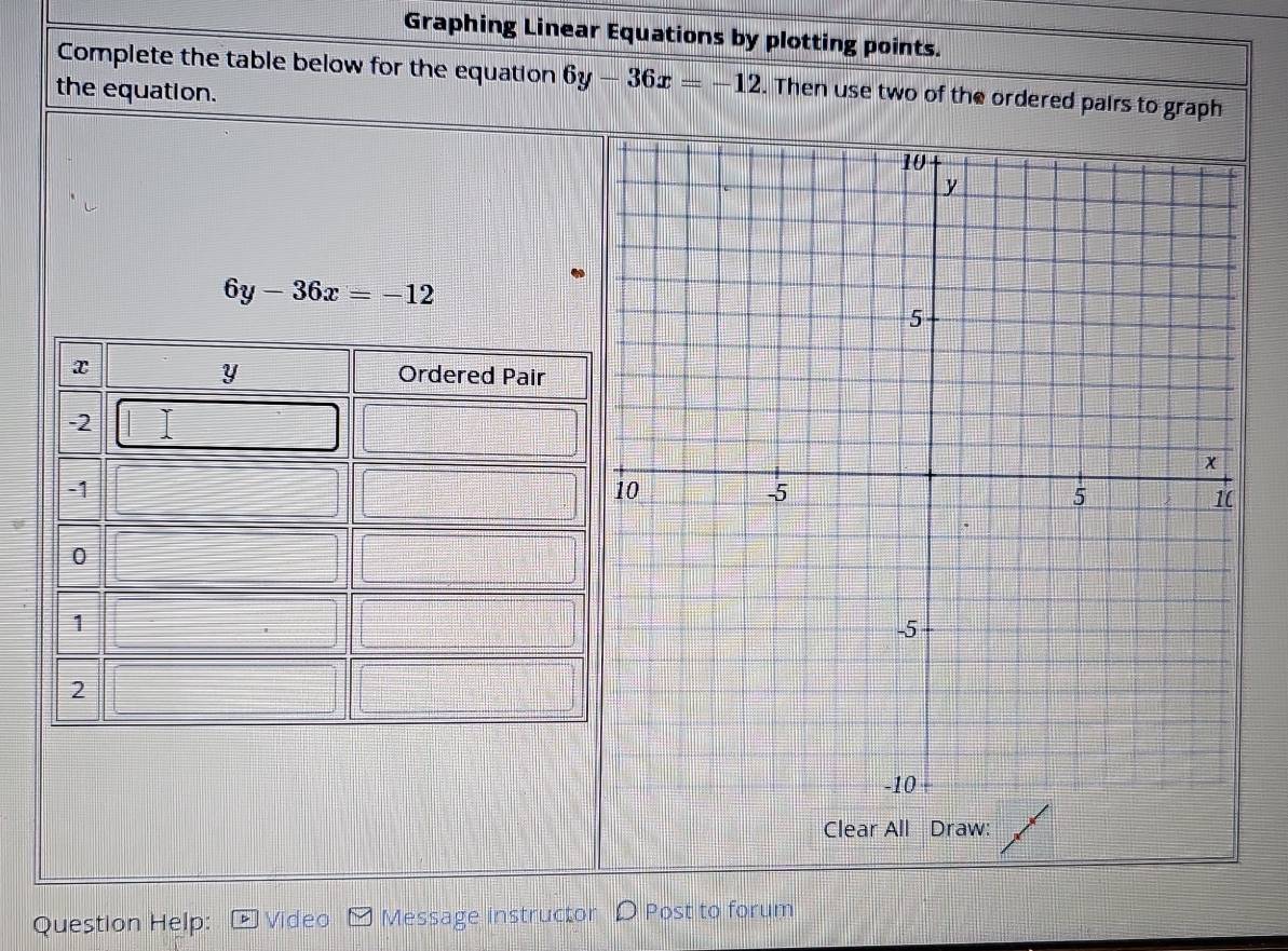 Solved: Graphing Linear Equations by plotting points. Complete the ...