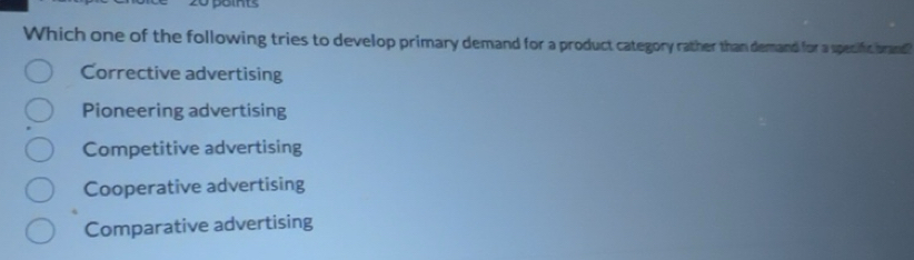 Solved: Which one of the following tries to develop primary demand for ...