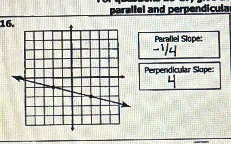 parallel and perpendicula 
16. 
Parallel Siope: 
Perpendicular Slope: