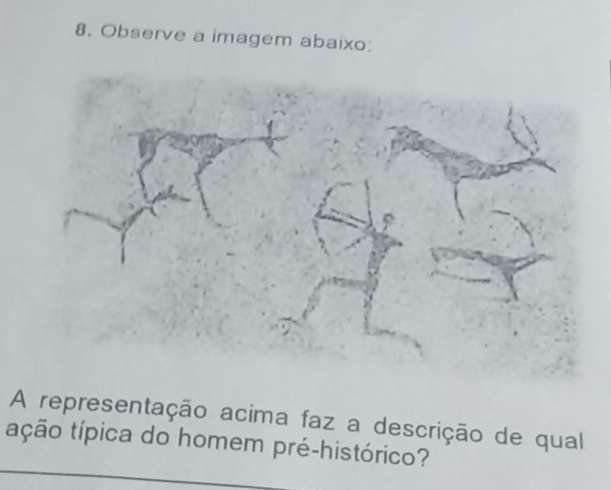 Observe a imagem abaixo: 
A representação acima faz a descrição de qual 
tção típica do homem pré-histórico?