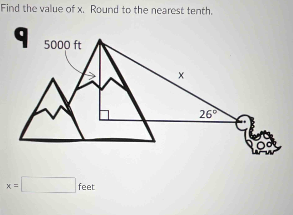 Find the value of x. Round to the nearest tenth.
x=□ feet