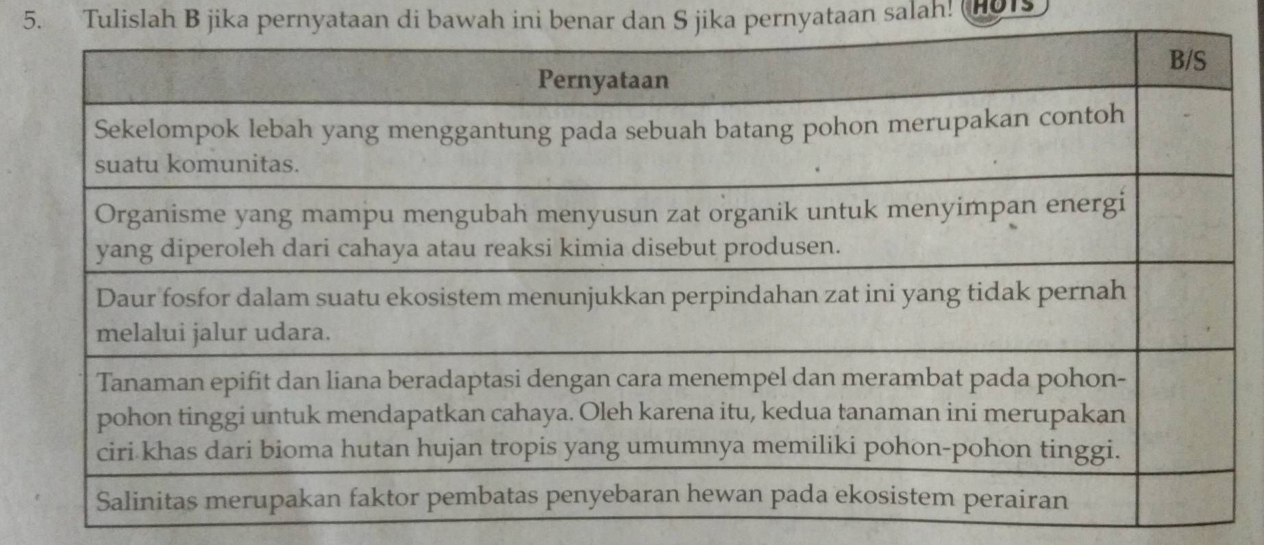 Tulislah B jika pernyataan di bawah ini benar dan S jika pernyataan salah! (191)